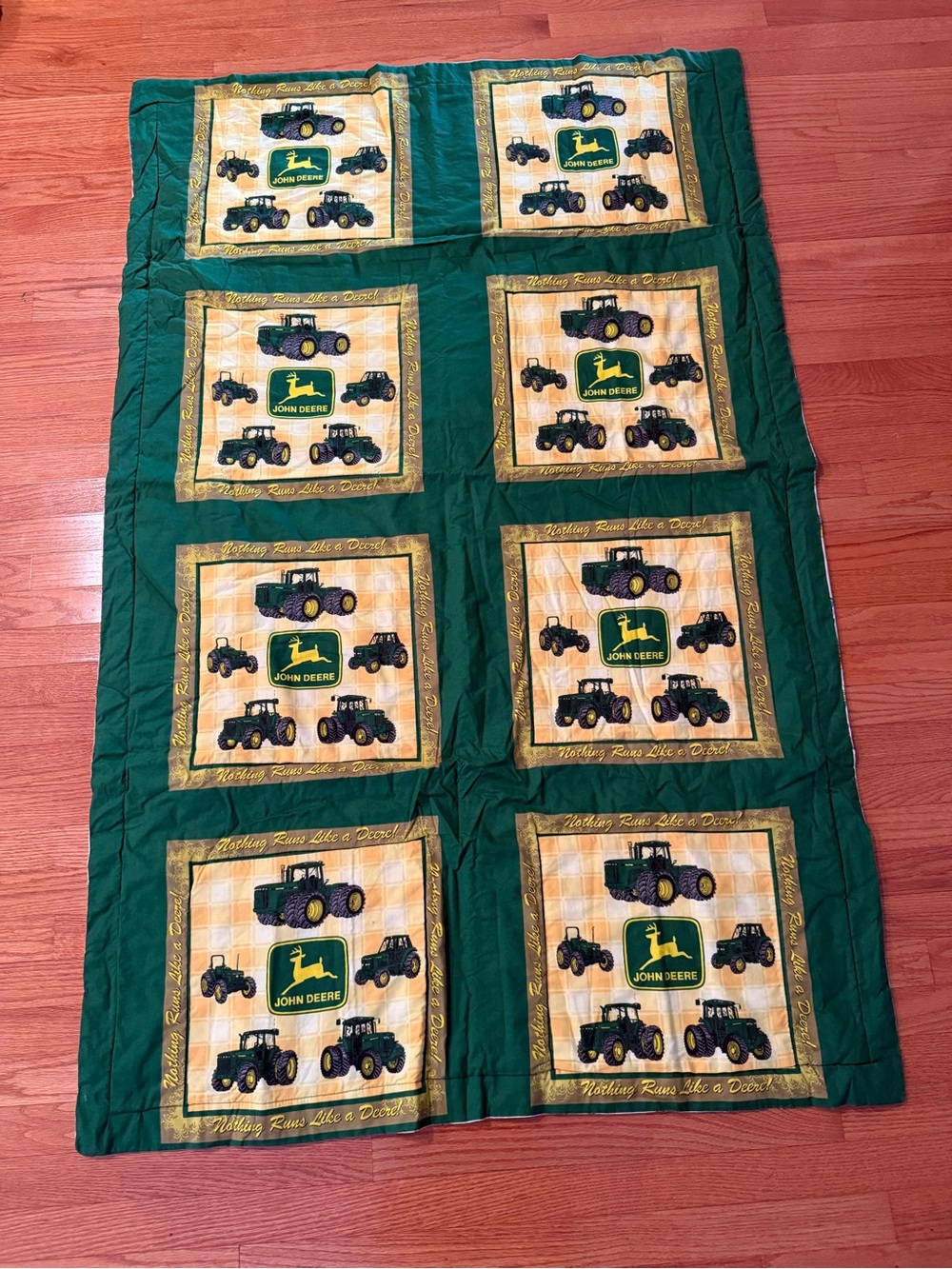 Vintage John Deere Quilt Blanket Reversible Kids Johnny Tractor Cottagecore Gorp